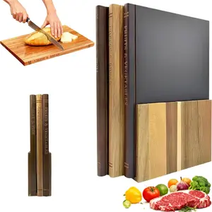 Book-Shaped Wooden Kitchen Cutting Board Set, Includes 3 Boards and Base, Ideal for Cutting Vegetables Cheese Bread Meat, Decorative Gift Set