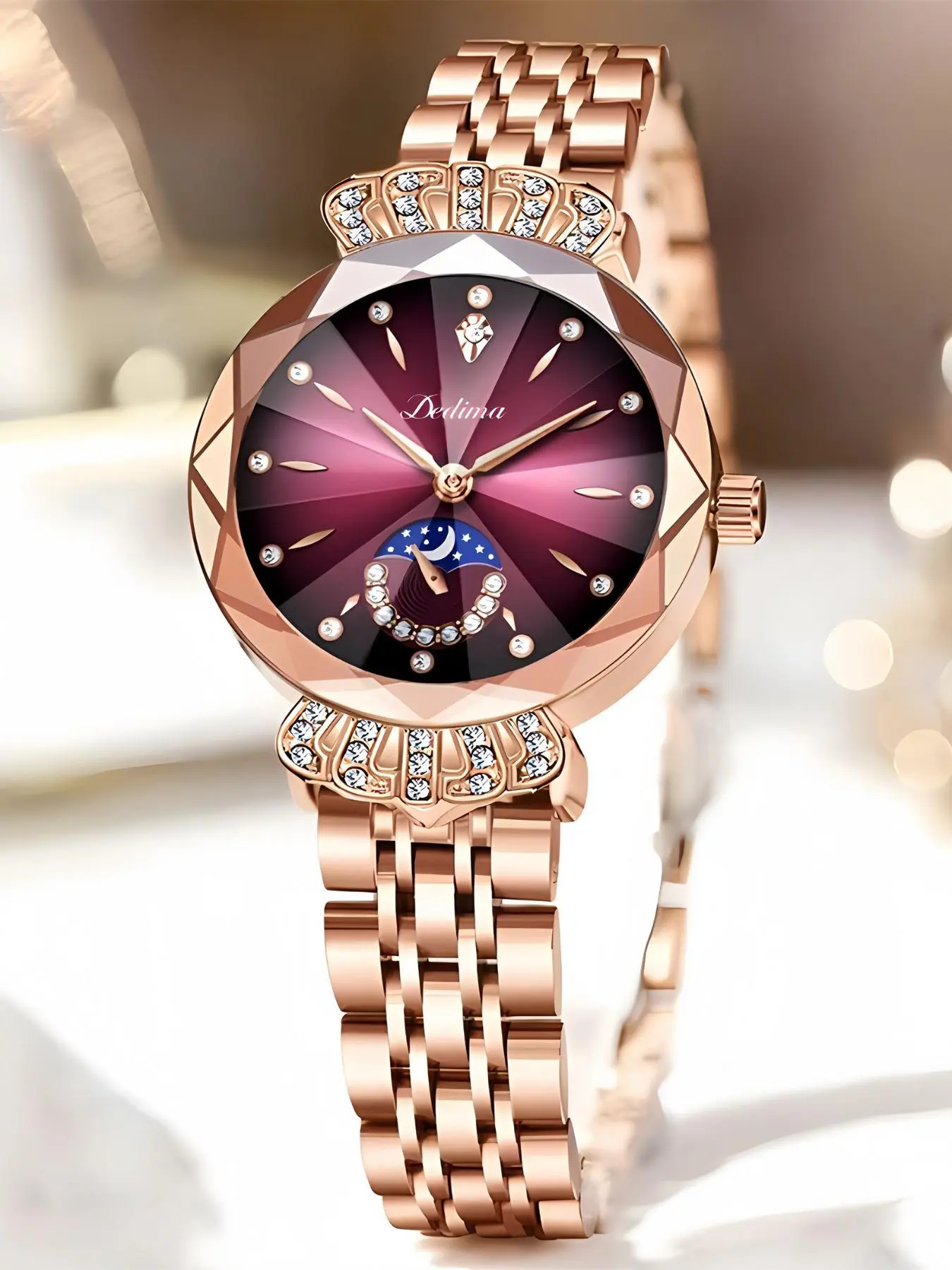 Elegant Women's Quartz Analog Watch, Rhinestone Dial, Rose Gold Stainless Steel Strap, 30m Water Resistant, Luminous Fashionable Watch, Perfect Gift for Wife Lover Mom, Quartz Wristwatches, Rhinestone Decorated Watch