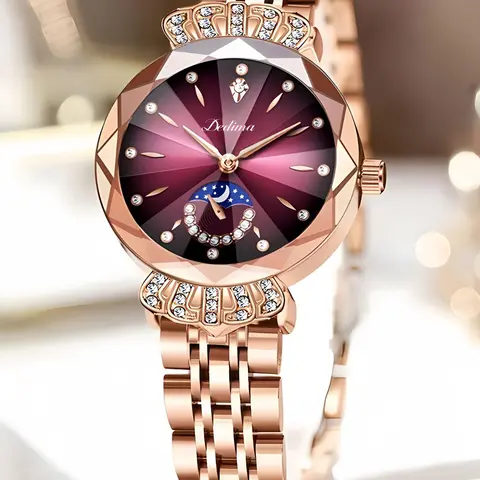 Elegant Women's Quartz Analog Watch, Rhinestone Dial, Rose Gold Stainless Steel Strap, 30m Water Resistant, Luminous Fashionable Watch, Perfect Gift for Wife Lover Mom, Quartz Wristwatches, Rhinestone Decorated Watch