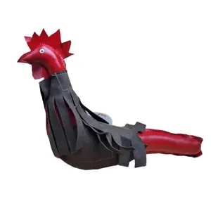 Handmade Synthetic Leather Dummy Rooster - Red and Black Artisanal Chicken Figure for Crafters - Muñeco Artesanal Gallo