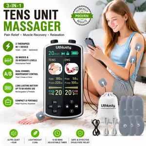 Uthlusty Low Frequency TENS EMS Muscle Stimulator for Adults' Neck Pain Relief, Rotating Design, 4-in-1 (TENS, EMS, Relax, Custom Frequency+Pulse), 36 Modes, 20 Intensity Levels, Memory & Favorites, 3.8” Color Display,summerwins
