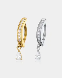Teardrop CZ Dangle Belly Ring Clicker