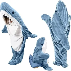 Shark blanket hoodie for adults and children, wearable shark blanket, shark sleeping bag, soft and comfortable shark onesie GARMENTARY