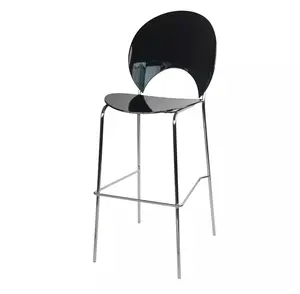 Set of 4 FOH Modern PC Barstools with Chrome Metal Legs - Bar-Height, Clear, Rectangular-Back