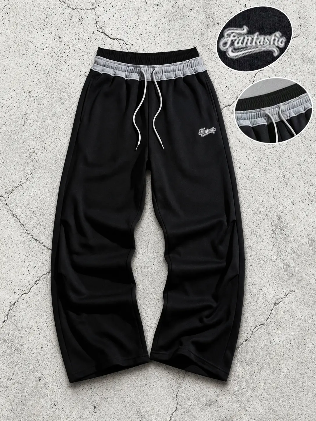 Men's Contrast Waistband Embroidered Sweatpants, Loose Straight Leg Athletic Jogger Pants with Drawstring, Streetwear Baggy Track Pants for Casual Gym Workout Lounge Daily Wear, Y2K Hip Hop Sports Trousers with Side Pockets for Men Women Unisex Style Wear