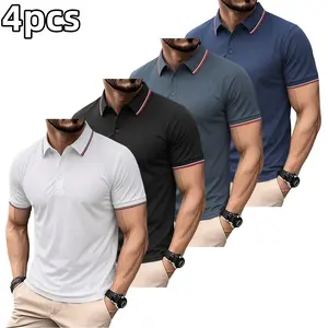 Pack of 4 men’s summer casual polo shirts—ideal for leisure sports and everyday wear; short-sleeve men’s polo shirts, summer menswear.summervibes