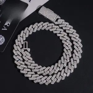 [ICE HUE]18K Gold Vacuum Plated S925 with 5A+ Sri Lanka Moissanite 13Mm Rhombus Two-Row Stone Hip Hop & Classic & Sporty Style Cuban Necklace for Women & Men Luxury Jewelry, Daily Wear, Casual Fashion, Gift Idea, Inlaid VVS Moissanite European and America