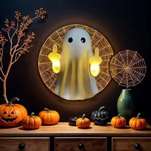 A Rebellious Middle Finger Glowing Ghost Pendant, A Cute and Mischievous Halloween Home Table Decoration with A Spoof Idea, Glowing Light, A Wall Hanging At The Door Of The Home, A Halloween Eye-catching Packaging Decor Resin Handicraft, Home Ornament