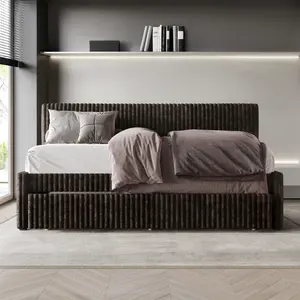 ChaletPosh Velvet Daybed with Trundle – Corduroy Upholstery, Modern Style