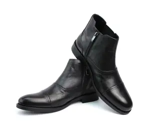 Genuine Leather Men's Black Cap Toe Chukka Boots With Zipper Leather Lining Henry AZARMAN