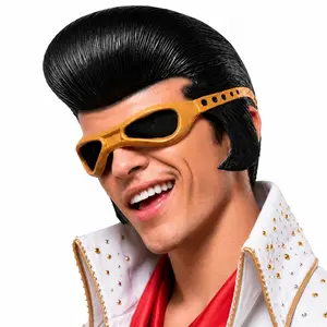 Elvis Presley Inspired Half Face Latex Mask, Rockstar Pompadour Mask with Goggles, Retro Vintage Latex Prop for Halloween Party & Cosplay Gifts