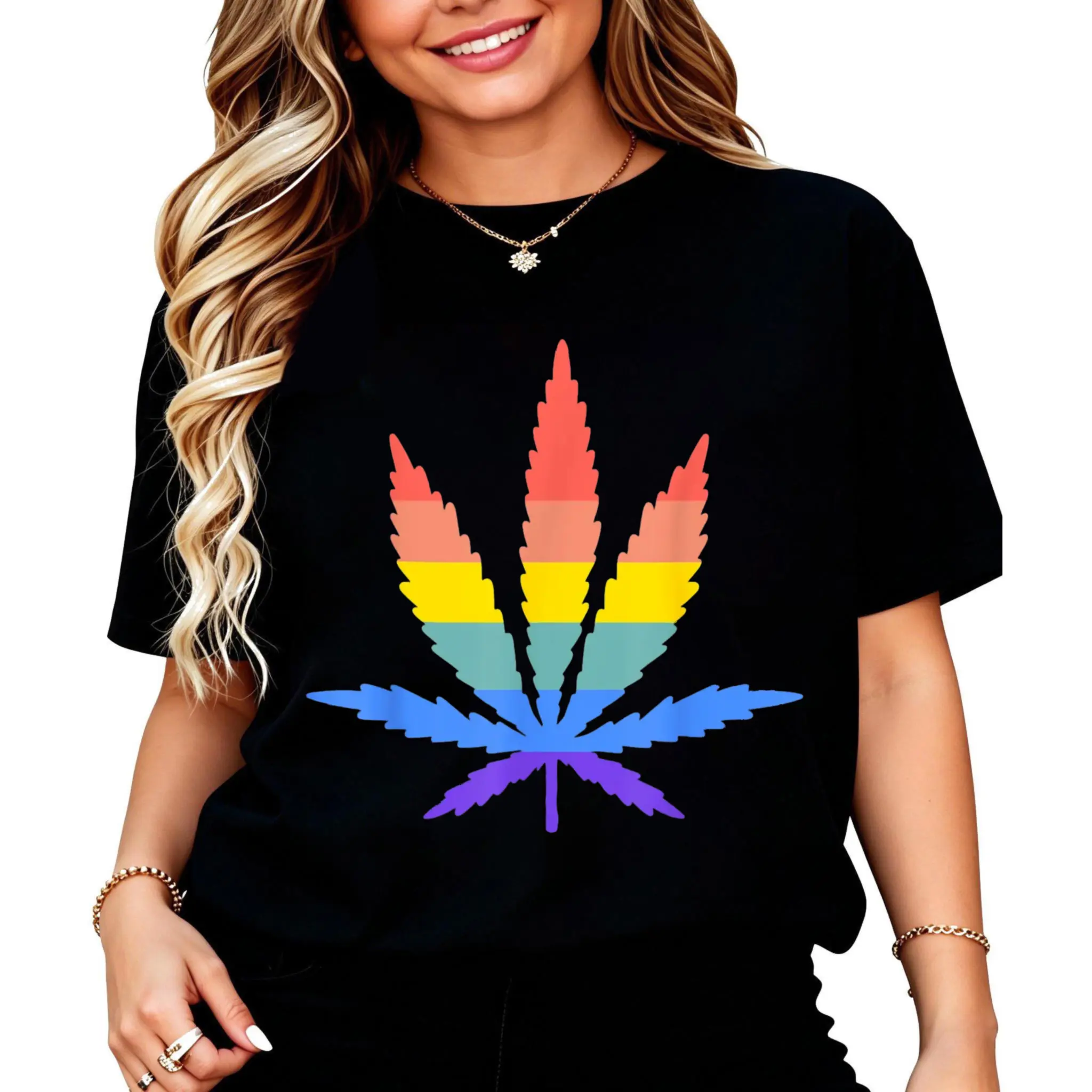 Weed Leaf Gay Lesbian Pride Cannabis Marijuana LGBTQ T-Shirt