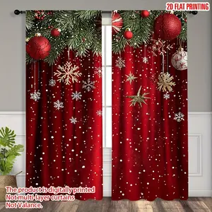 2-Pack 2D Flat Christmas Pine Snow Printed Curtains - Suitable for living rooms, bedrooms, offices, kitchens, vacation homes, adding style and comfort (bar not included) Window Decorations Supplies