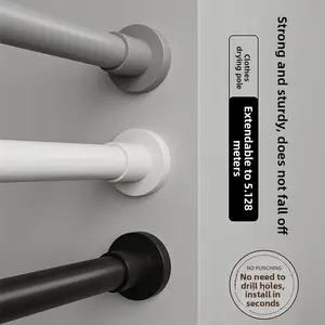 No Drill Stainless Steel Telescopic Rod, Heavy Duty Extendable Pole for Closet, Clothes Drying & Hanging, Multi-Functional Metal Tension Rod, Adjustable Wardrobe Support Bar, Easy Install No Drilling Home Organizer