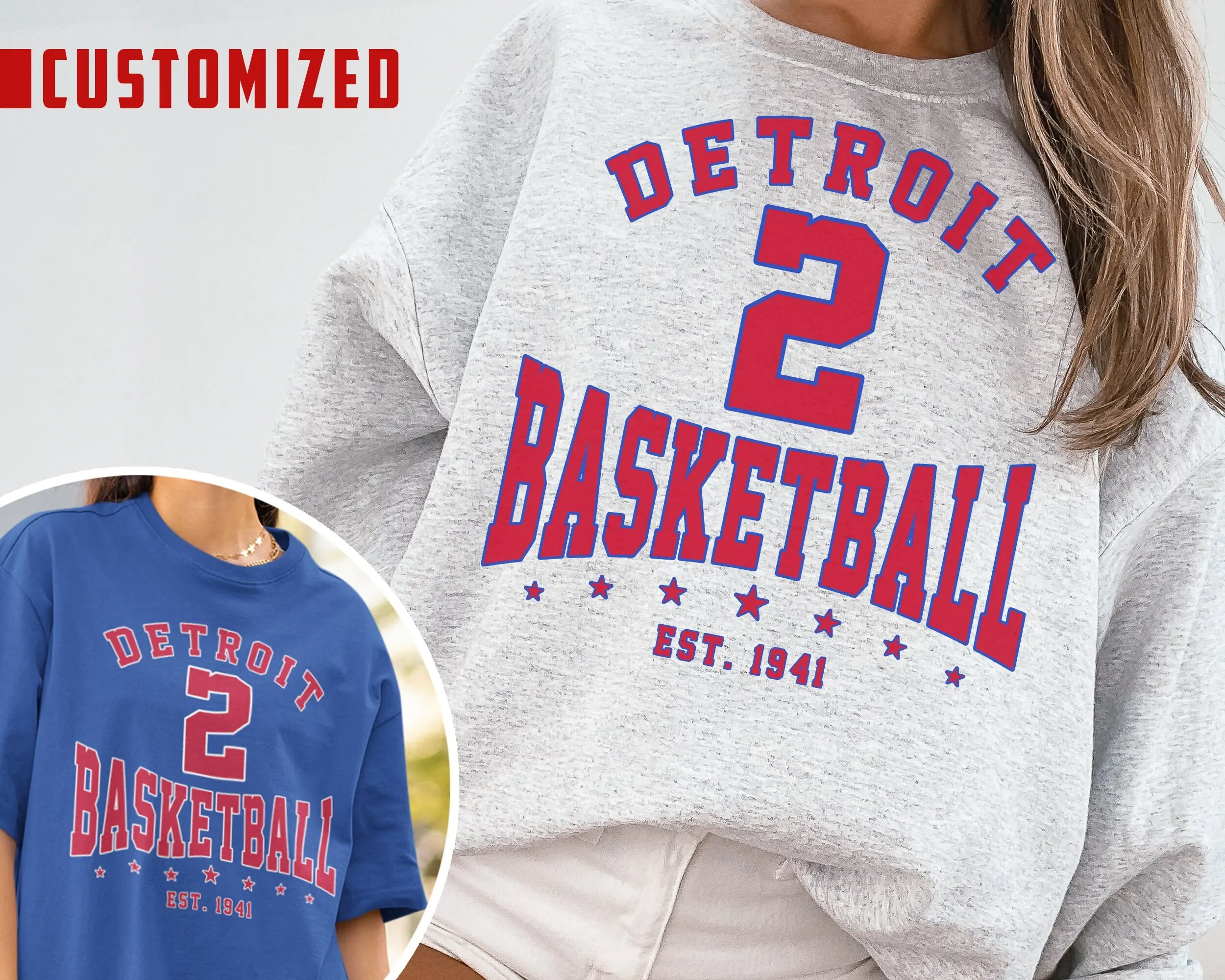 Customized Detroit Piston Crewneck Sweatshirt T-shirt Pistons Sweater Pistons T-shirt Vintage Detroit Basketball Fan Shirt