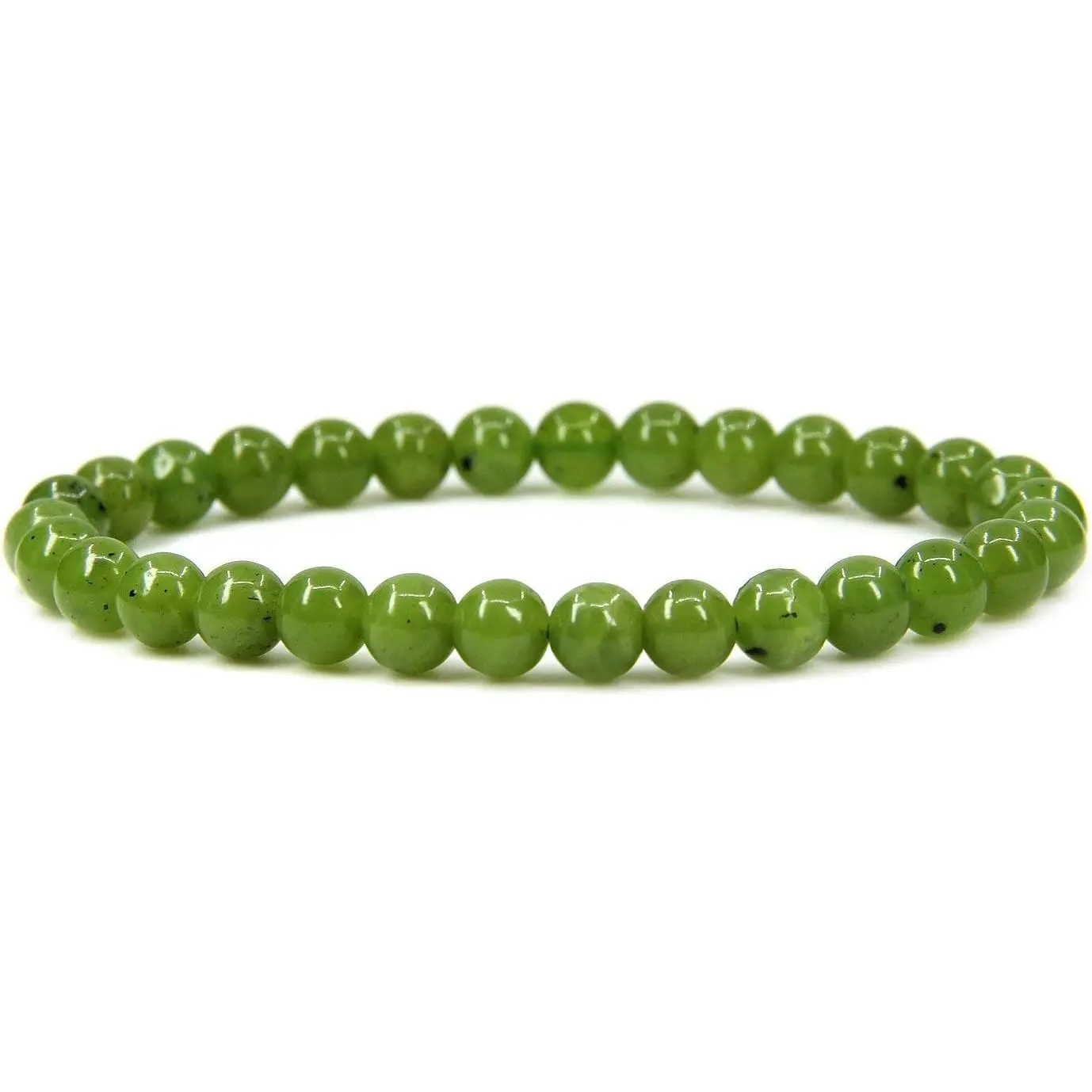 Angelstones Natural Canadian Nephrite Jade Gemstone 6mm Round Beads Stretch Bracelet 7" Unisex