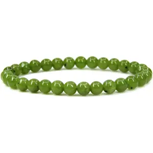 Angelstones Natural Canadian Nephrite Jade Gemstone 6mm Round Beads Stretch Bracelet 7" Unisex