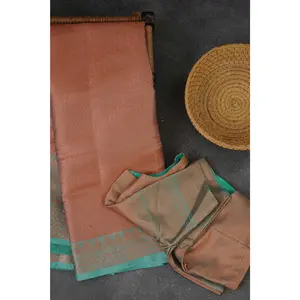 Radiant Banarasi Copper Soft Silk Saree with Designer Contrast Blouse
