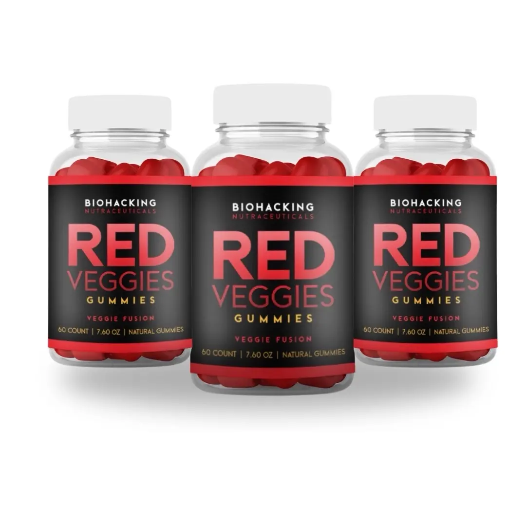 Biohacking Nutraceuticals 3 Pack , Red Veggie Gummies, Veggie Fusion, 60 Gummies