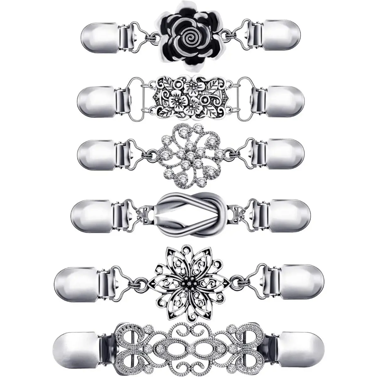 6PCS Vintage Cardigan Clips for Women – Sweater Shawl Clasp Clips for Dresses, Jackets & Scarves