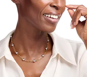 David Markstein Bronze 8mm Beaded Station 17+3" Paperclip Chain Necklace