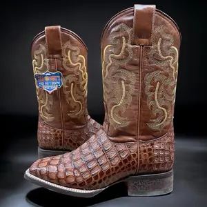 Men’s Crocodile Skin Boots. Men’s Western Cowboy Boots. Brown Leather Western Boots. Square Toe Cowboy Boots. Botas De Piel Cocodrilo.