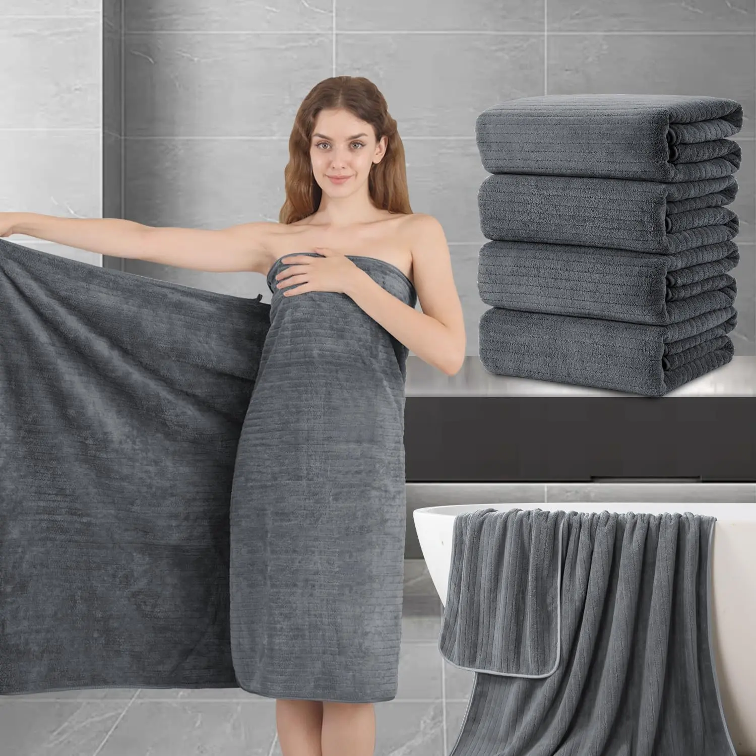 Extra-large bath towel, size 35 inches × 70 inches, ultra-soft fluffy towel, oversized bath towel set, premium super-fine microfiber bathroom towel, highly absorbent quick-drying shower towel, suitable for bathrooms, hotels, and spas