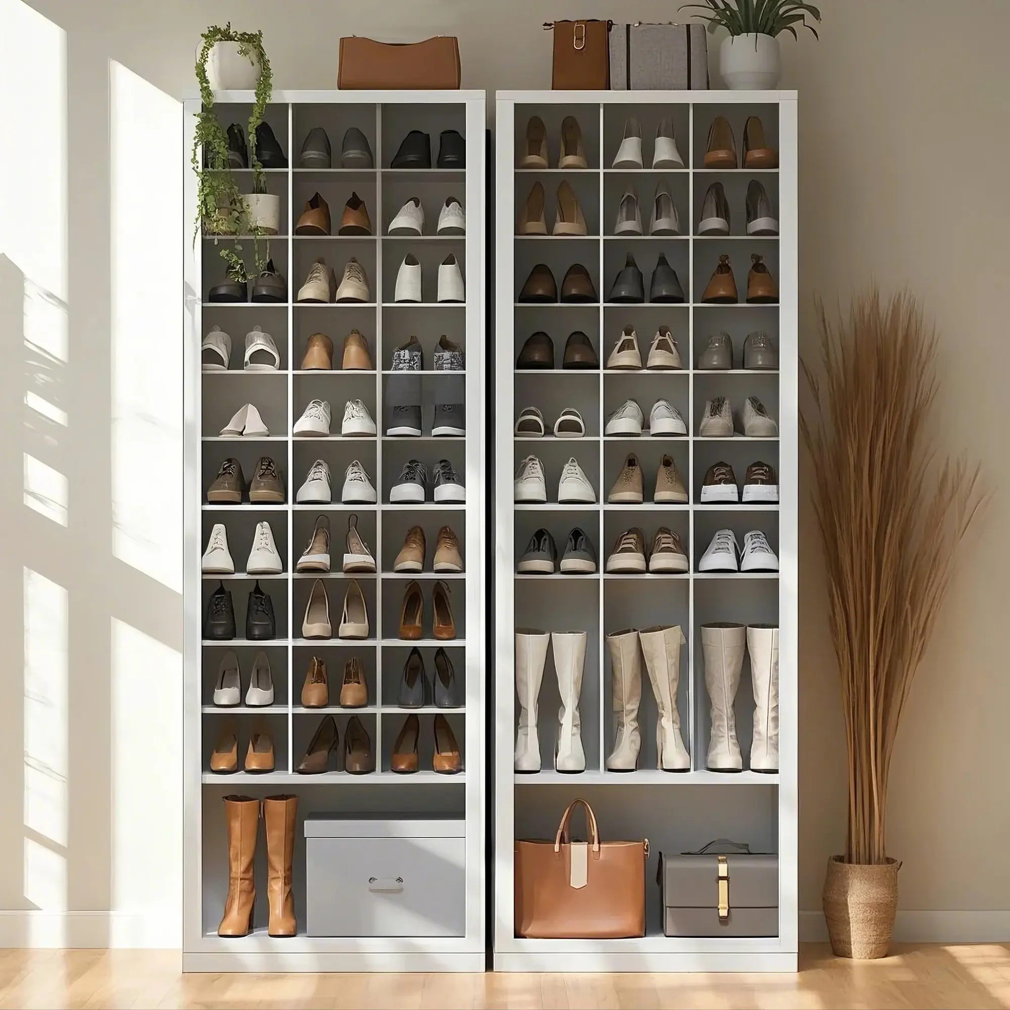 Hzuaneri 11 Tiers Shoe Storage Cabinet, Tall Shoes Cabinet with Cubby, Freestanding Wooden Shoe Organizer, Shoes Cubby Organizer for Entryway, Bedroom