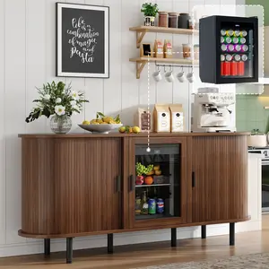 AMERLIFE 70" Coffee Bar Cabinet with Beverage Fridge (Included), Buffet Cabinet with Storage, Bar Cabinet with Fridge for Dining Room & Living Room