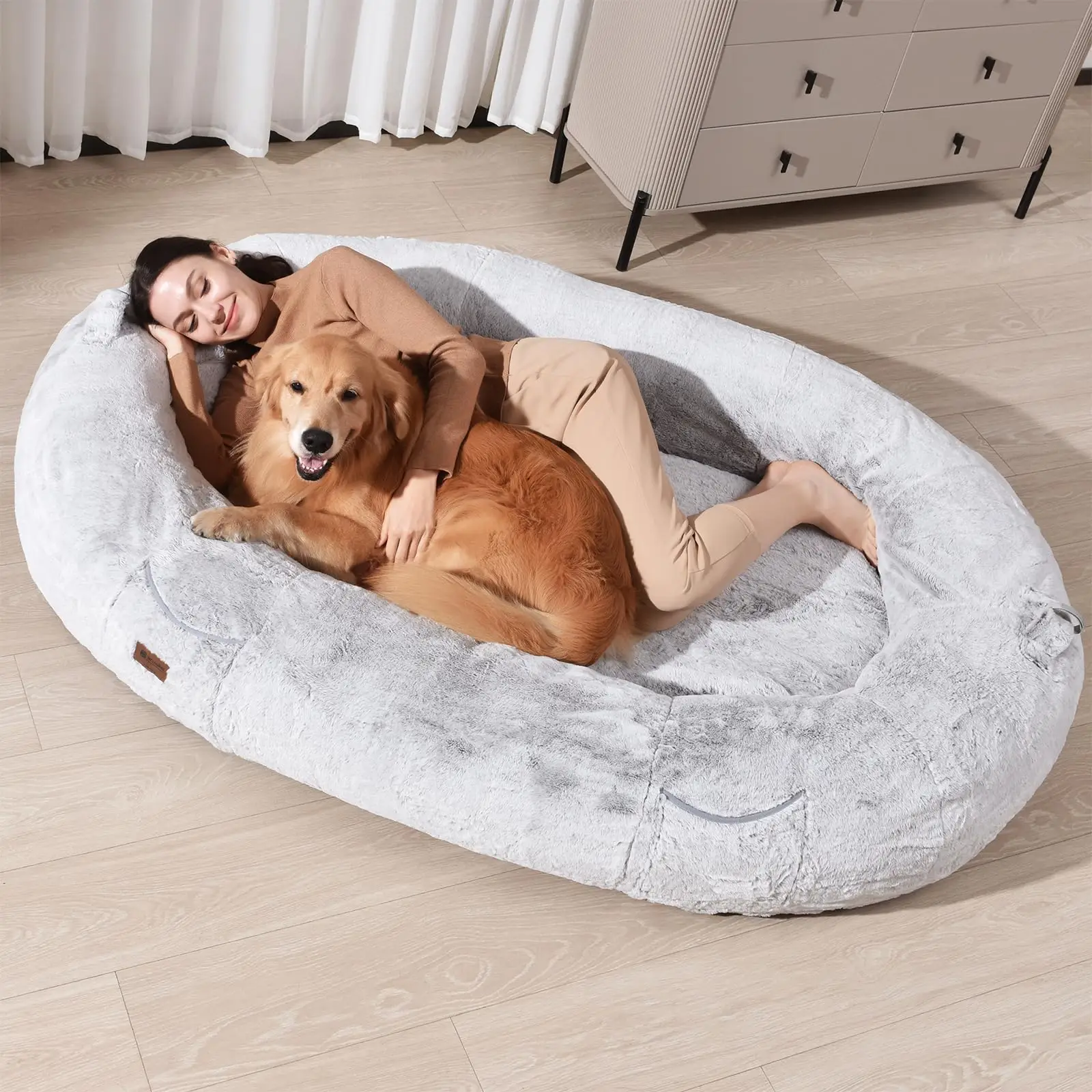 Human Dog Bed for People Large - Bean Bag Adult Size Giant Extra Sized for Kid Waterproof and Washable Anti-Slip Grey 74"x50"x12"
