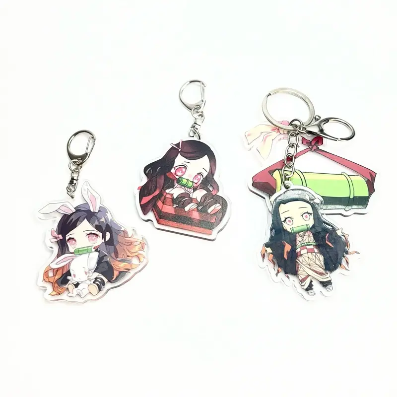 Demon Slayer Nezuko Keychain - Anime Character Design with Bunny Ears and Green Bandage - Collectible Charm for Fans