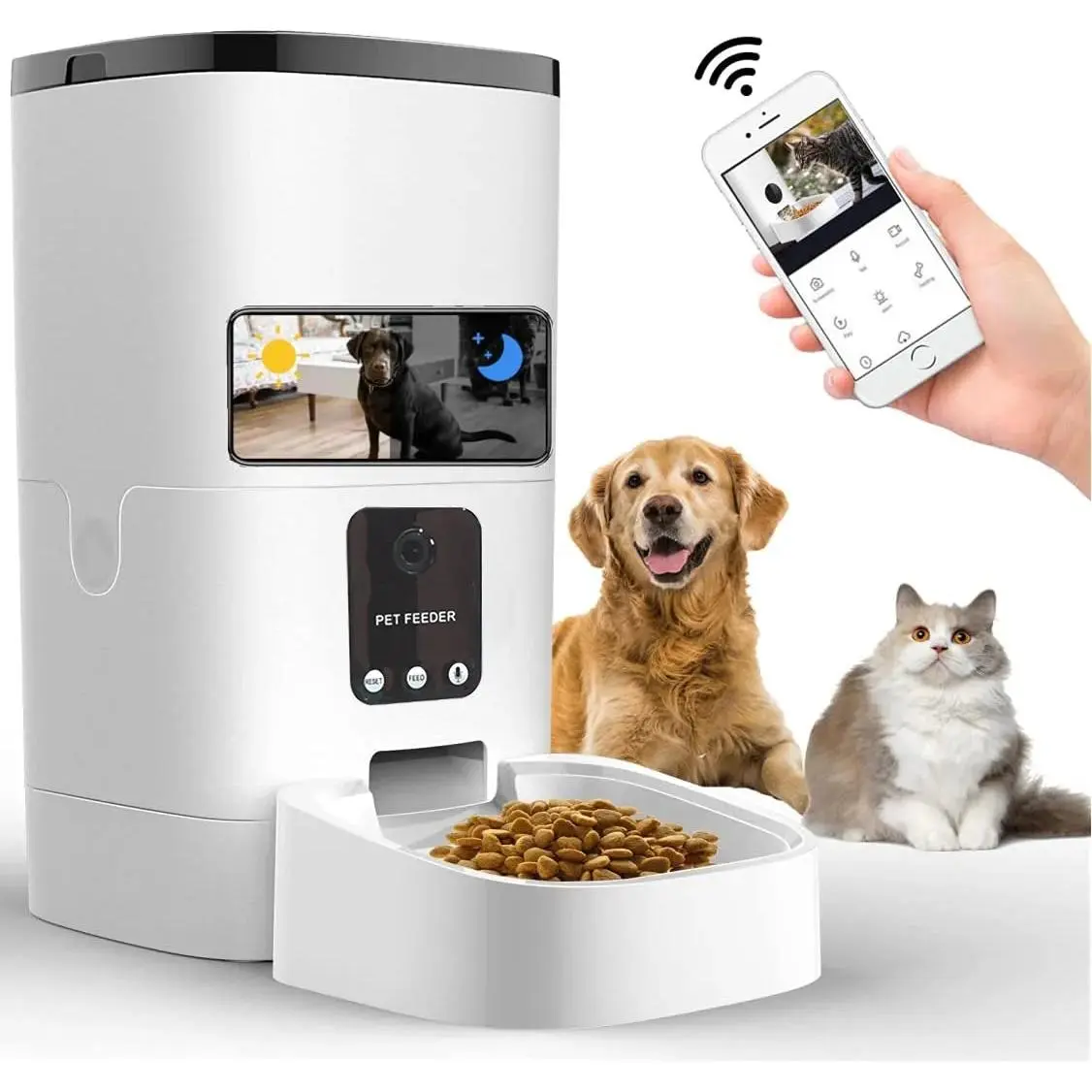 Automatic Pet Feeder 6L with 1080P Camera, App Control, Voice Recorder, and Dual Power Supply for Cats and Dogs