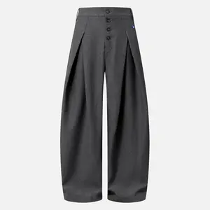Aelfric Eden Menswear High-Waist Pleated Barrel Pants - Baggy Plain Curved Wide-Leg, Button-Front Tailored, Unisex Vintage Clothing Casual Fashion Pants,summerwins,father'sdaygifts