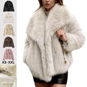 Faux Fur Jacket for Women Lapel Cropped Furry Coat 2026 Spring Fluffy Faux Fur Jacket Long Sleeve Winter Open Front Shaggy Parka Outerwear Casual Womenswear with Side Pockets-Cocktail Elegant Festival summerwins