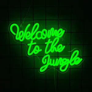 Welcome to the Jungle Neon Sign Jungle Decor Green Led Word Neon Light Signs for Wall Decor Letter Light Up Sign for Garden Home Entryway Front Porch Party Gift USB Powered Easy to Hanging.
