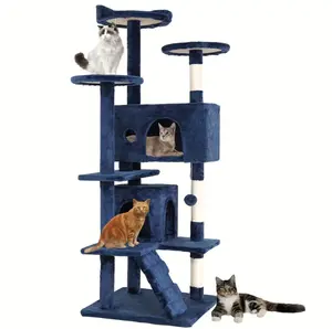 54" Cat Tree Tower | Dark Blue | Multi-Level Indoor Activity Center with Sisal Scratching Posts, Condos, Plush Perches, Hanging Cat Toys | Sturdy, Easy to Assemble | for Kittens & Adult Cats