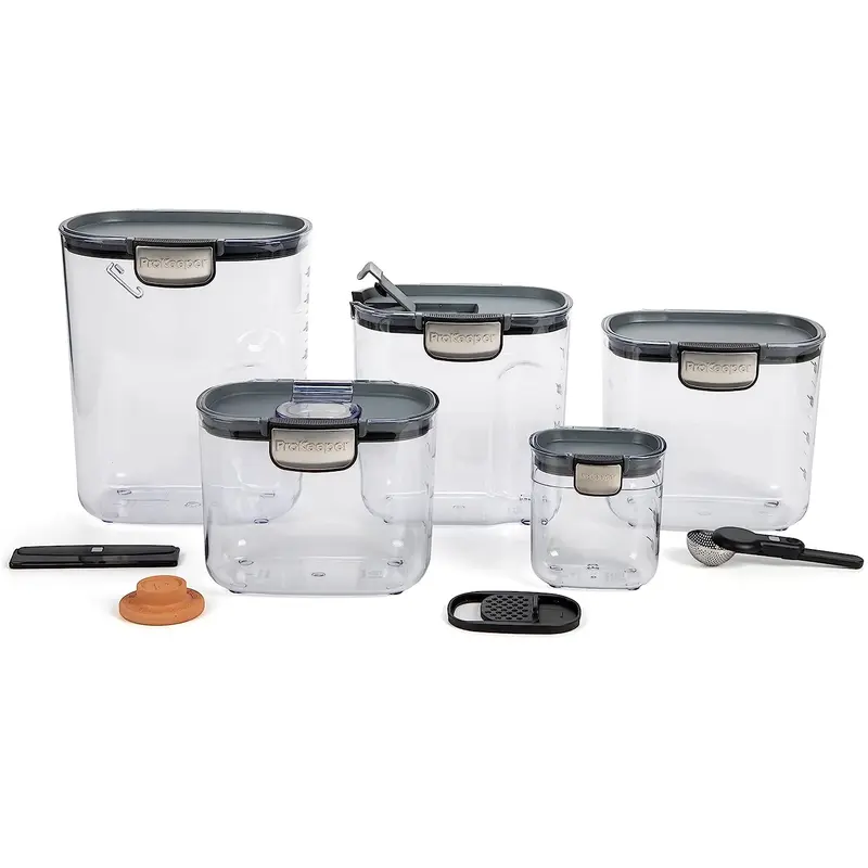 ProKeeper+ 9 Piece Clear Plastic Airtight Food Flour and Sugar Baker's Kitchen Storage Organization Container Canister Set with Magnetic Accessories