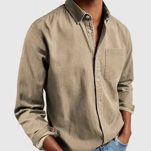 Men’s long-sleeve denim shacket with button-down front, regular fit, western cowboy casual work daily outdoor fashion top menswear
