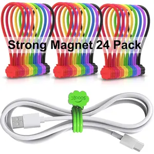 Magnetic Cable Ties, 24 Pack 7.2" Magnetic Cord Organizer Cute Cloud, Reusable Silicone Twist Ties with Strong Magnet for Bundling and Cable Management, Fridge Magnets, Assorted Colors.
