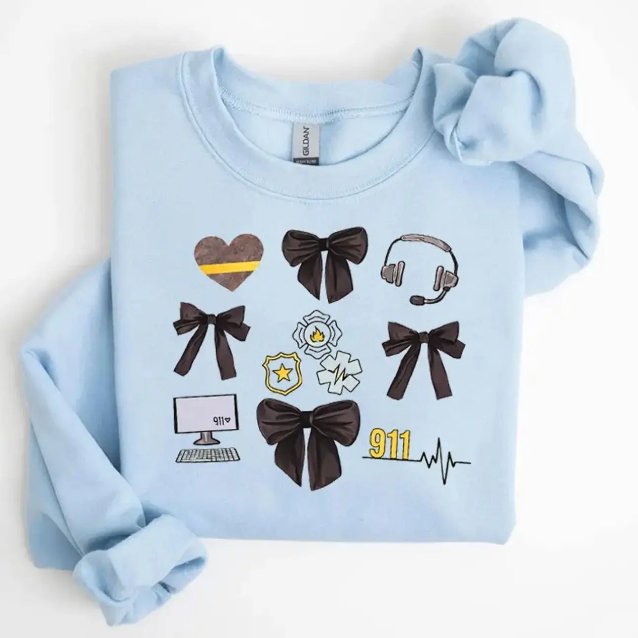 911 Dispatcher Sweatshirt, Aesthetic 911 Dispatcher Icon Graphic Crewneck Pullover, Thin Gold Line Emergency Dispatcher Sweatshirt, Trendy First Responder Crewneck Shirt