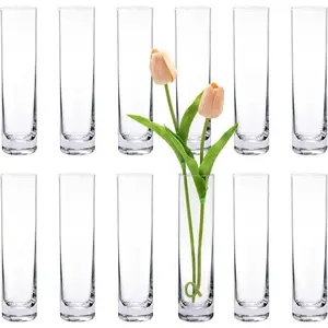 Glass Cylinder Bud Vases for Centerpieces, Set of 12 Clear Small vases, Slim Flower Vases Wedding Table Decor for Single Rose vases Bulk,  Aesthetic Desk Decor, Party Decorations,7.5"