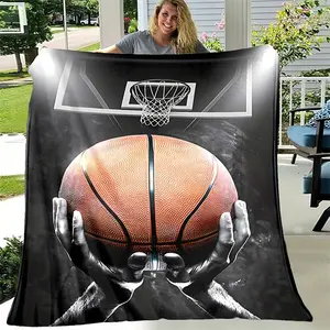 Basketball Flannel Blanket  Basketball Player Print Flannel Throw Blanket - Lightweight, Tear-Resistant, All-Season Comfort for Sofa, Bed, Travel & More - Black & Orange Digital Printing, Perfect Gift for Basketball Fans-Christmas gifts