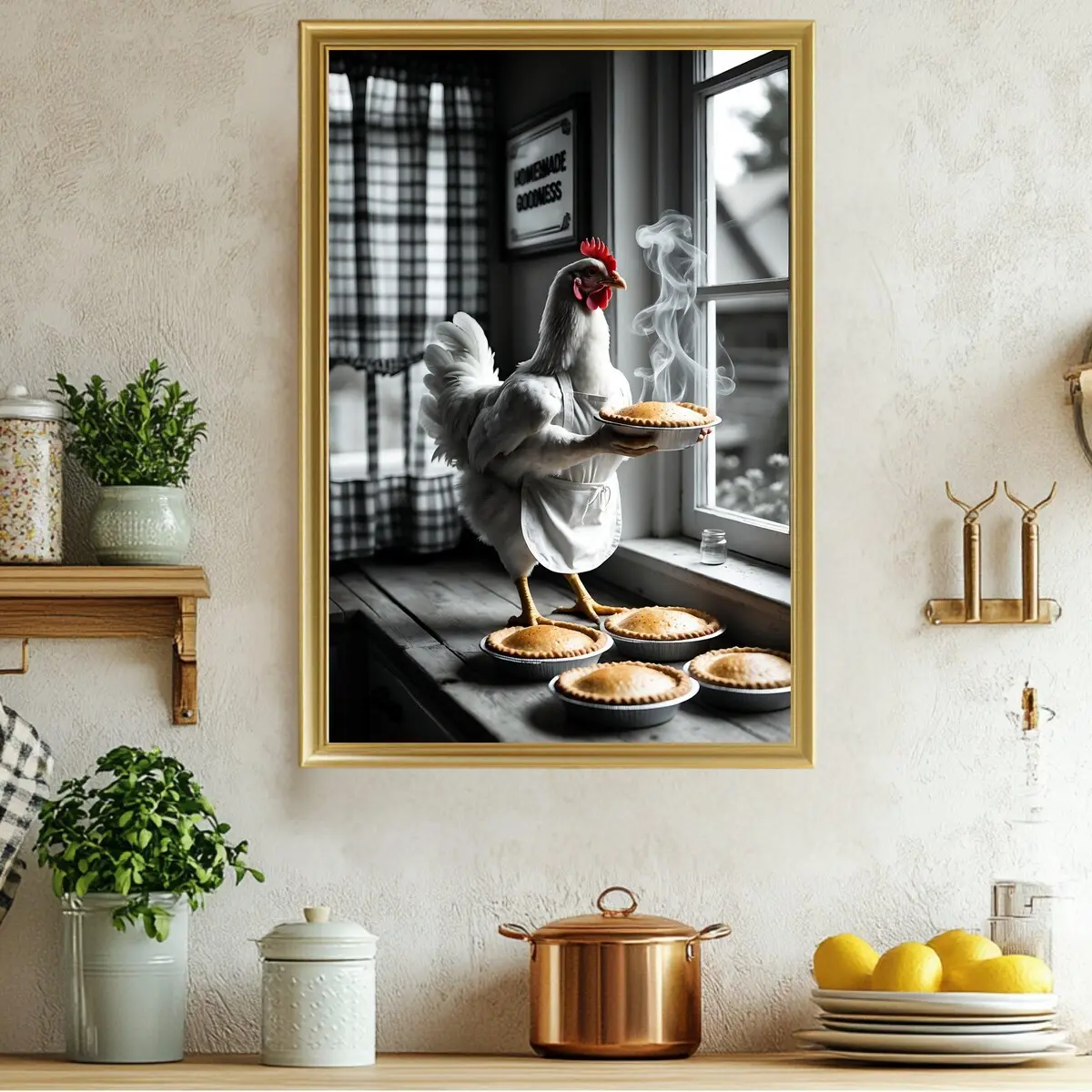 Chicken Chef Kitchen Wall Art, Country Farmhouse Decor, Homemade Pies Wall Print, Rustic Chicken Artwork, Unique Kitchen Poster, Unframed