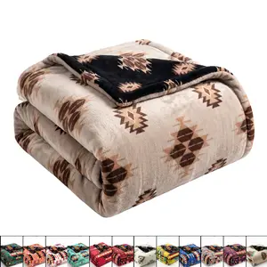Sacred Thread Aztec Fleece Blanket – Reversible Boho Southwestern Throw for Couch or Bed, Vibrant Mexican & Native-Inspired Décor