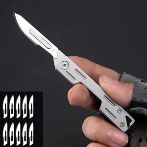 Foldable Knife with Replaceable Blade, Stainless Steel Outdoor Utility Knife, Keychain Pocket Knife for Easy Carrying