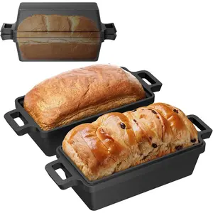 9×5 Inch Cast Iron Loaf Pan with Lid, 2 Piece Set | Even Heat Distribution Bread Baking Pan for Homemade Sandwich Bread, Banana Bread, Cakes, Meatloaf