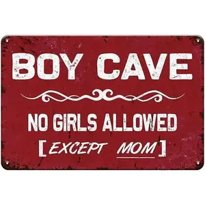 Vintage Metal Boys Only Sign for Boys Room and Gaming Space No Girls Allowed Except Mom