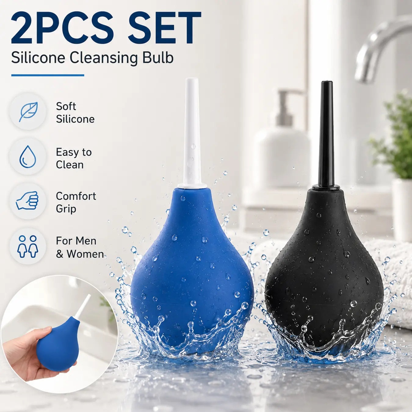 2PCS Silicone Ball Flush Cleaner with Nozzle Douche Cleaner for Women & Man, Intimate Duo, Press-Type Enema, Soft Silicone Material, 360° Deep Cleansing Feminine Hygiene Products, Feminine Care Kit, Personal Care Product for Home & Travel