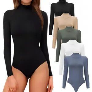 5 Pack Long Sleeve Body Suits Womens Mock Turtleneck Casual Basic Stretchy Body Suits Tops