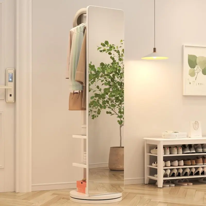 Full-length mirror, rubber wood + mirror, 65.7 x 17.7 inches (mirror width: 13.7 inches) , can observe the whole body, easy to dress, organize and place in the bedroom/living room/office/cloakroom (wh